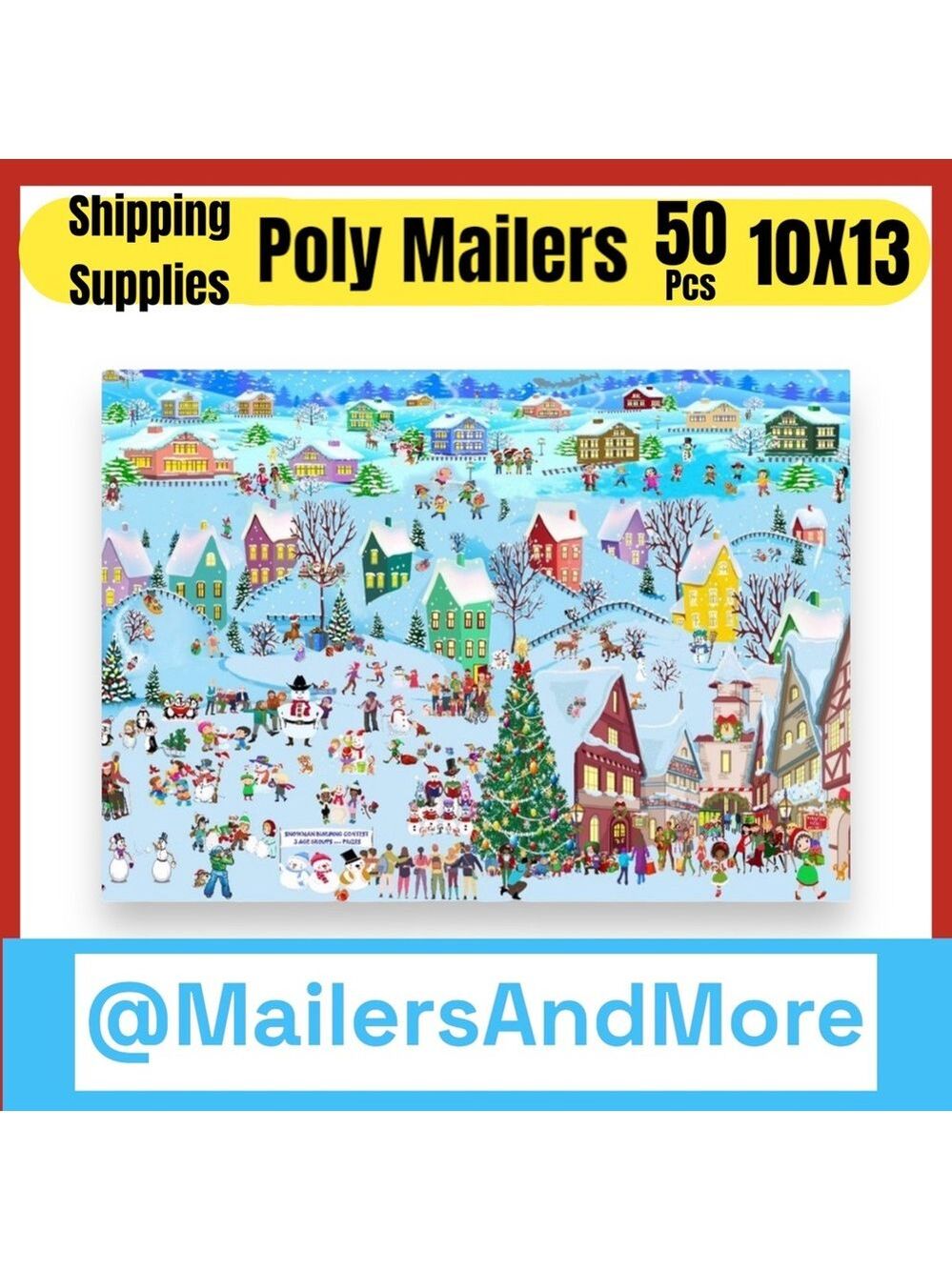 50 10X13 Poly Mailers Christmas Village Snow, Town, Tree and Santa PRICE IS FIRM - Picture 1 of 5